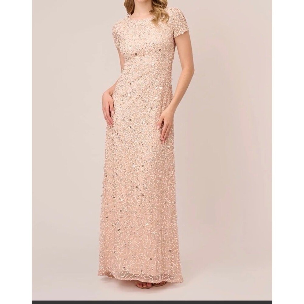 Women's Beaded Maxi Dress Short Sleeve Evening Gownadrian